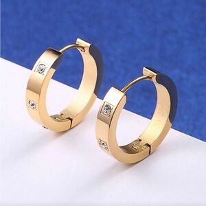 Gold Stainless Steel Hoop Earrings | Cubic Zirconia Sparkle